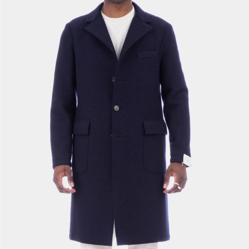 Eleventy Wool Single Button Pea Coat Lined in Navy Blue size 46 /S
